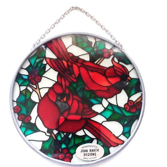 Cardinal Stained Glass SunCatcher Winter Holly Christmas Joan Baker VTG Birds - Picture 1 of 3
